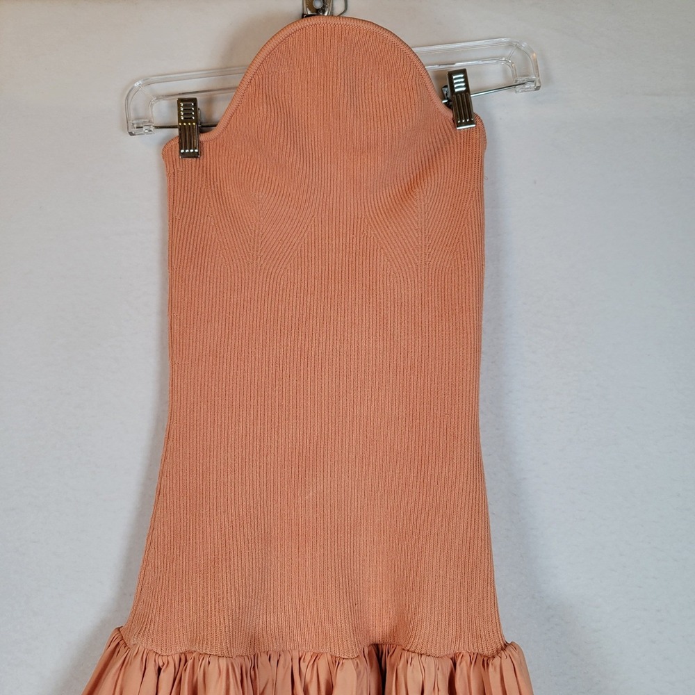 ALEXIS Womens Kamali Orange Knit Strapless Midi Dress Ruffle Skirt Size Small - Picture 3 of 11
